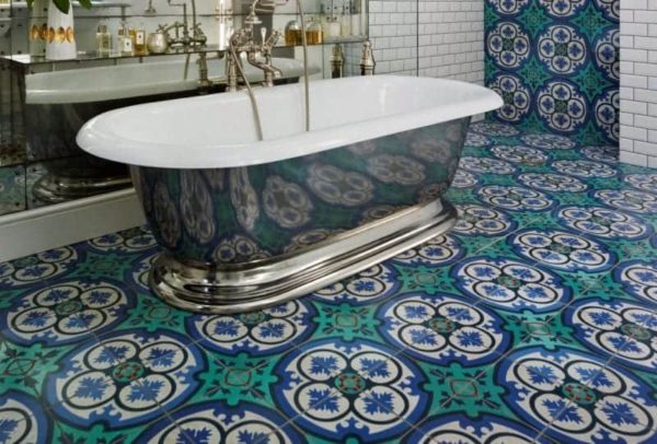 8 Cement Tile Philadelphia Turquoise, Turquoise Floor Tiles Bathroom