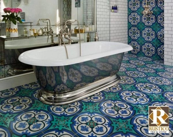 turquoise bathroom cement tile