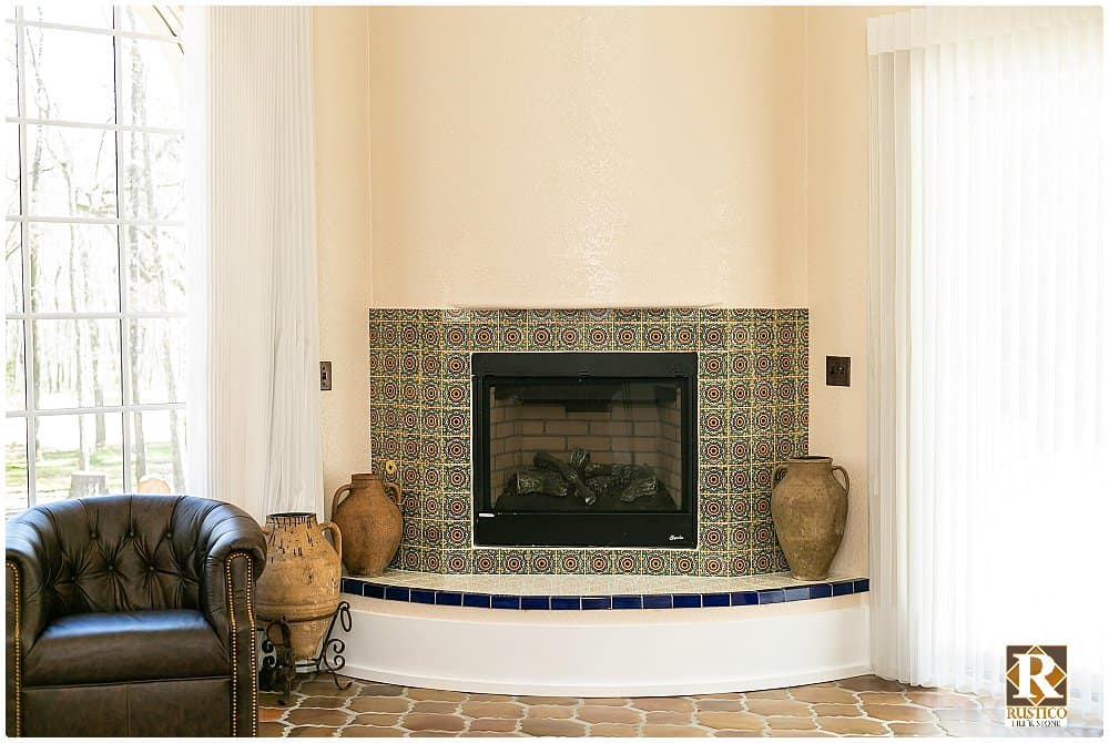 Mexican tile fireplace