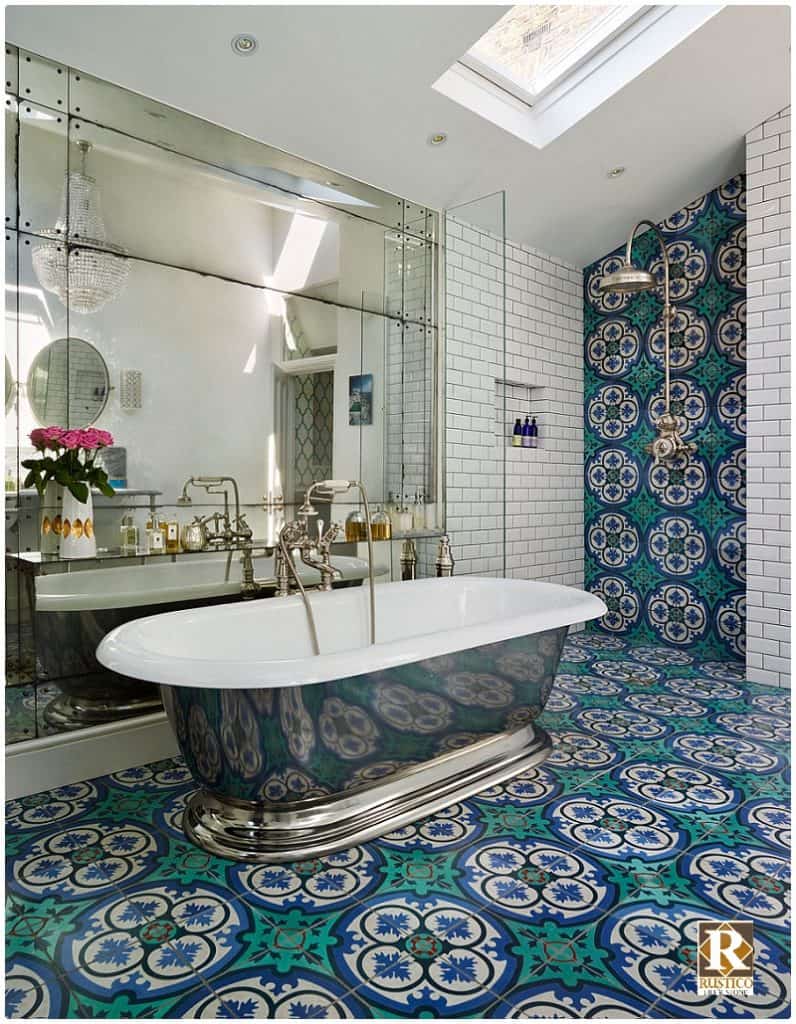 turquoise concrete bathroom tile