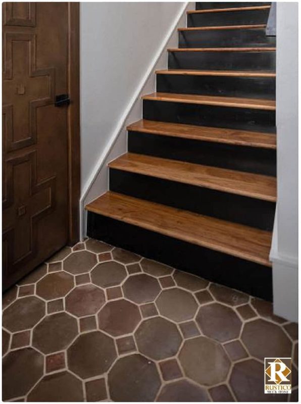 mexican tile stairs Manganese Octagon Saltillo Tile Flooring