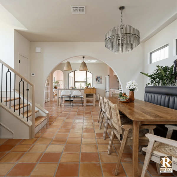 dining room with 12x12 mexican saltillo tile flooring