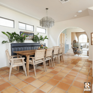 modern kitchen with 12x12 terracotta tile flooring