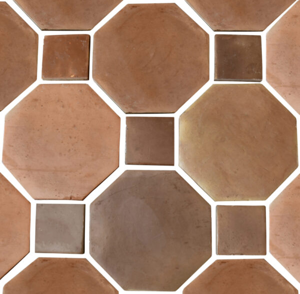 octagon floor tile pattern in brown terracotta tile