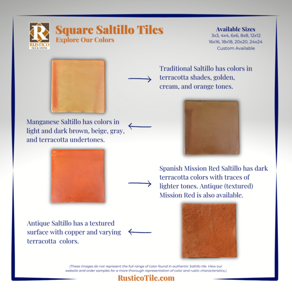 square saltillo tile colors and sizes