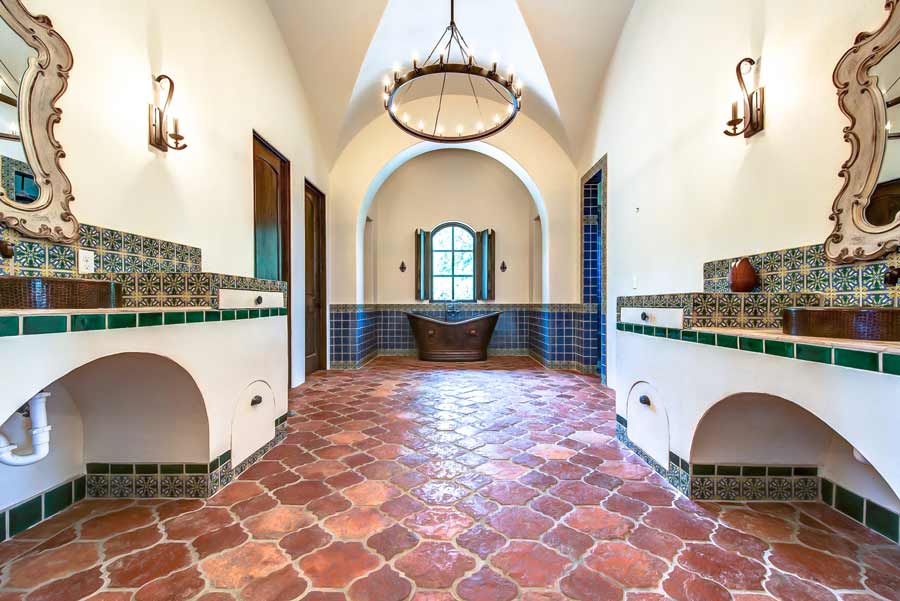 terracotta flooring in bathroom