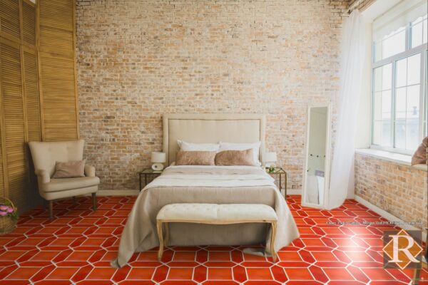 picket tile pattern in terracotta flooring