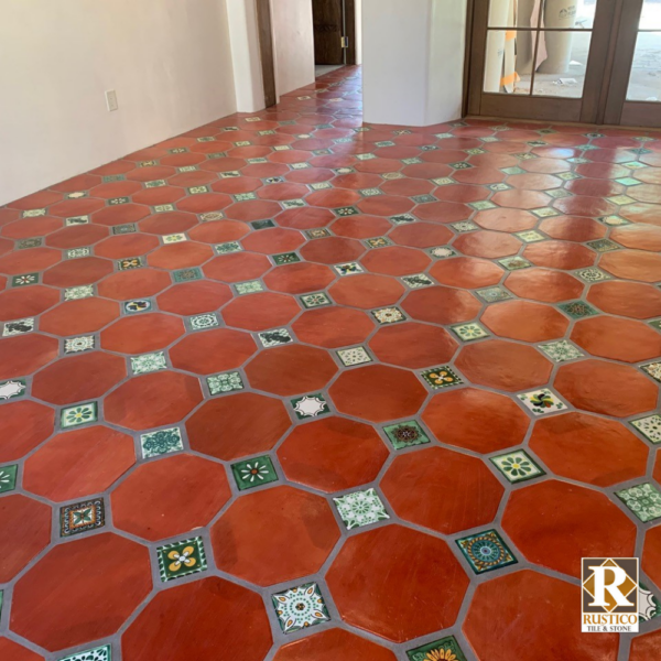 adobe style home octagon pattern terracotta floor tile