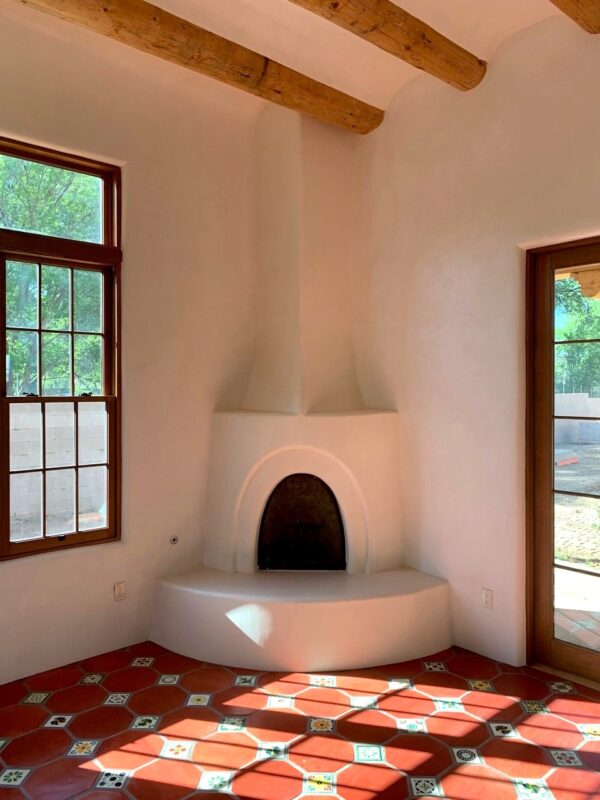 adobe style home with spanish mission red octagon terracotta flooring