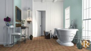hexagon bathroom floor with glazed bathroom wall tile