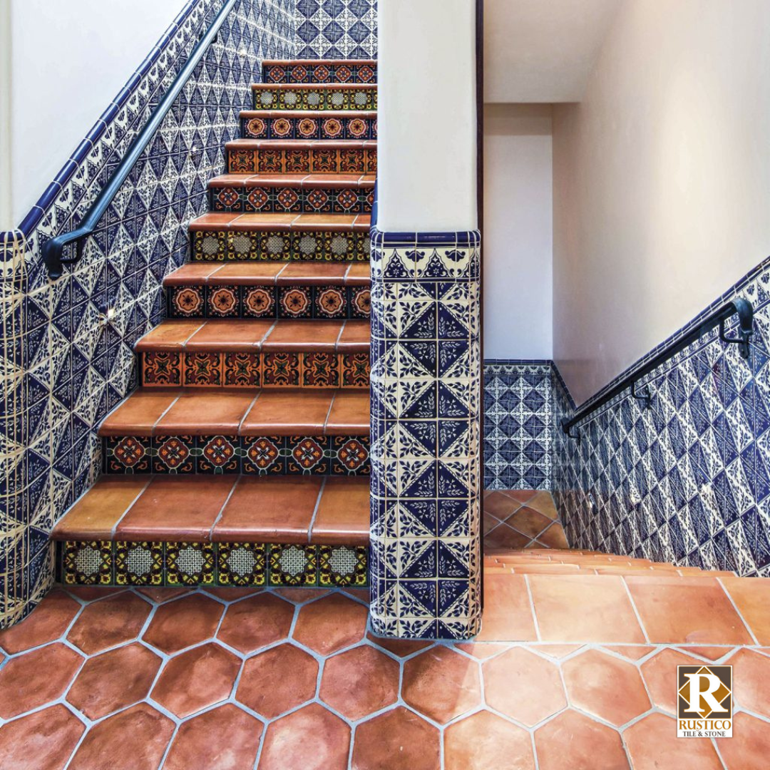 handmade mexican tiles on stairs
