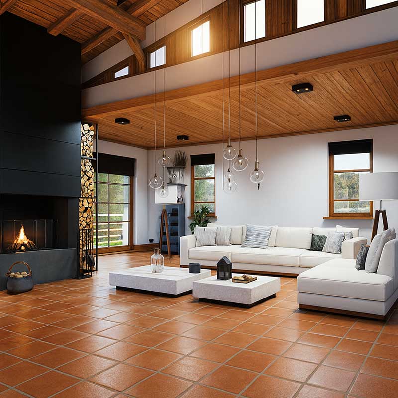 rustic saltillo tile floor in a modern home design