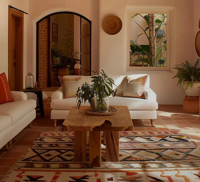 saltillo tile in living room - southwestern style