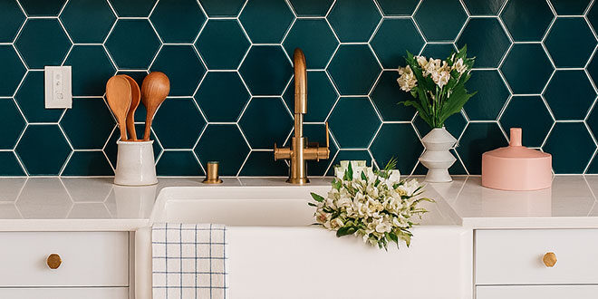 glazed terracotta kitchen backsplash