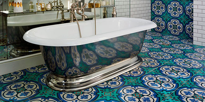 cement tile in philadelphia pattern - bathroom flooring and wall tile