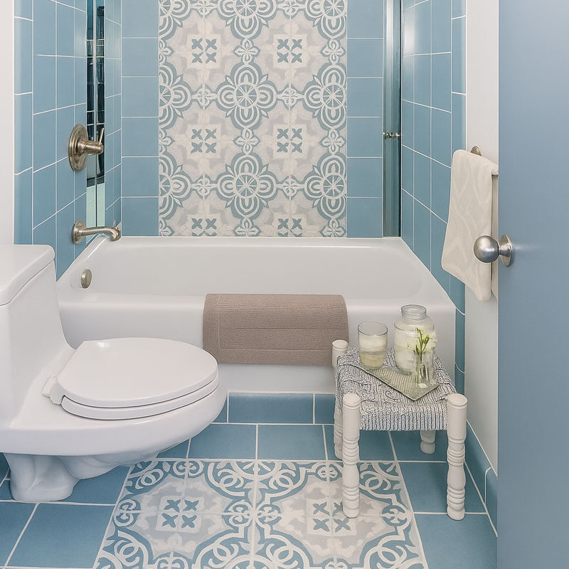 Cement Tile on bathroom floor and shower wall