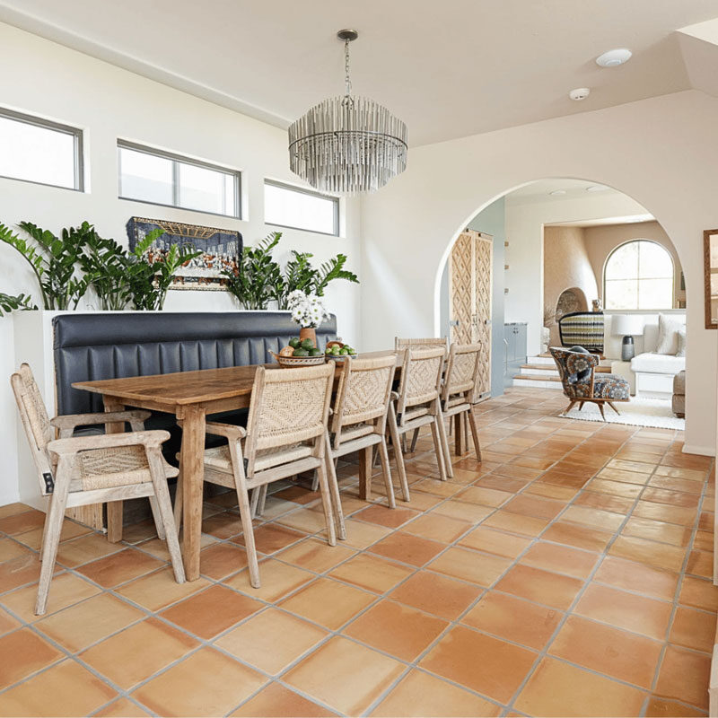 dining room with 12x12 terracotta tile flooring - traditional color